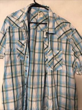 Old Navy Light Blue Plaid Short-Sleeve Men’s Shirt